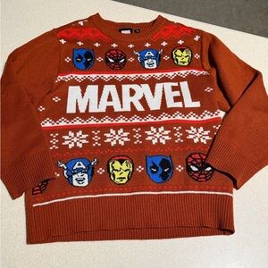 Marvel Kids' Red Sweater with Superhero Faces